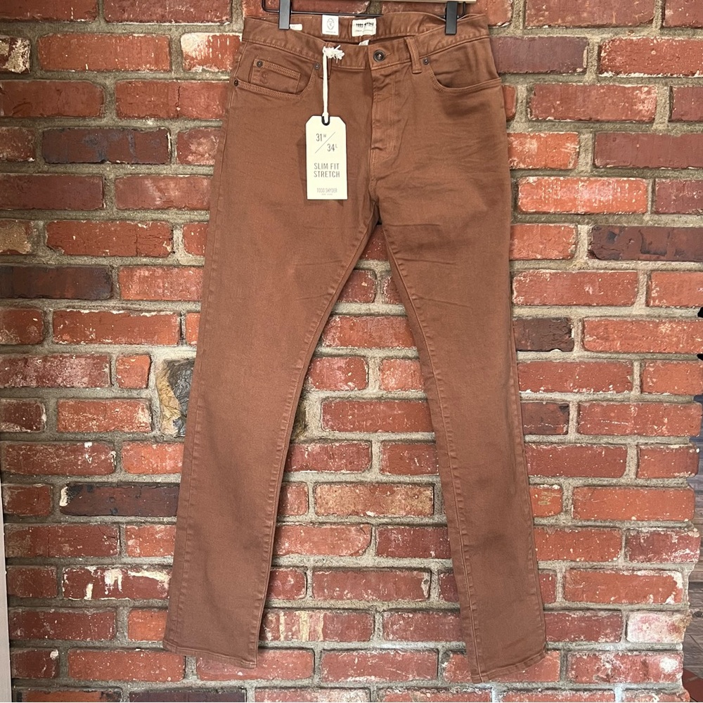 Todd Snyder men’s slim 5 pocket twill pants size 31 x 34 burnt umber brown jeans